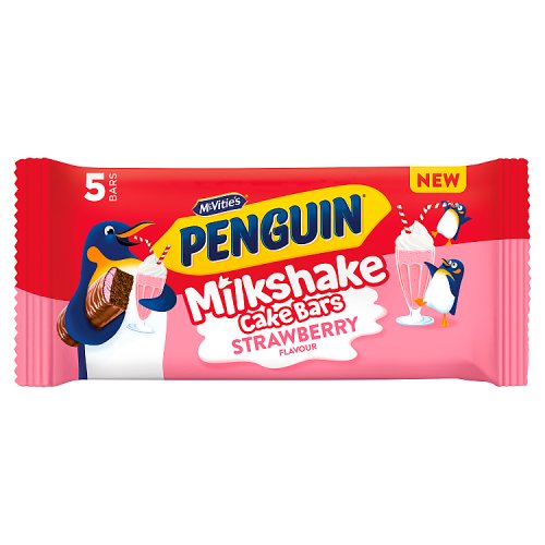 McVities Penguin Milkshake Cake Bar Strawberry 5pk 141g pack shot