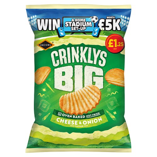 Jacobs Big Crinklys Cheese & Onion PM £1.25 90g pack shot