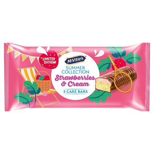 McVities Strawberries & Cream Cake Bars Ltd 5pk pack shot