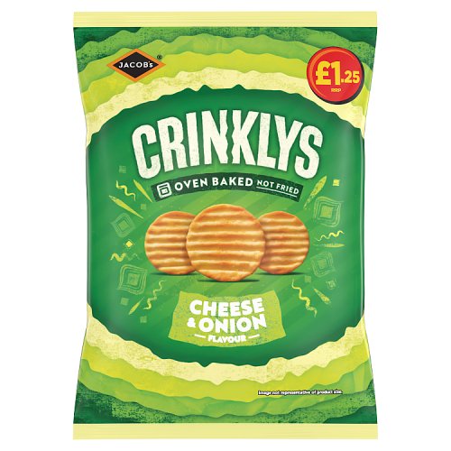 Jacobs Crinklys Cheese & Onion PM £1.25 90g pack shot