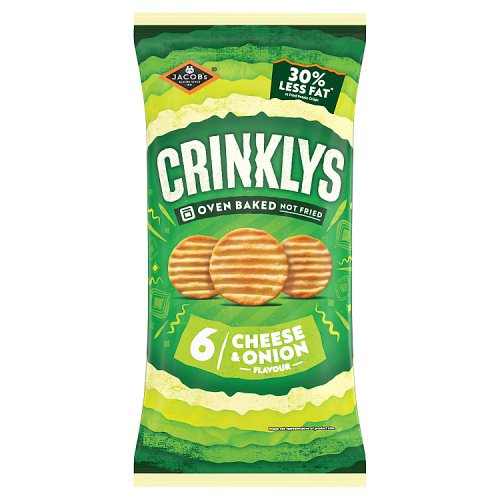 Jacobs Crinklys Cheese & Onion 30% Less Fat Baked 6pk 138g pack shot