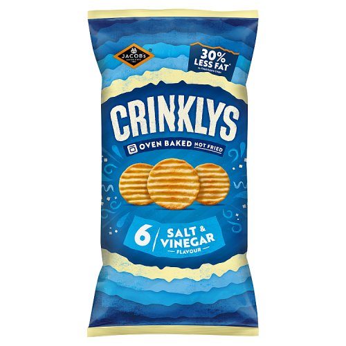 Jacobs Crinklys Salt & Vinegar 30% Less Fat Baked 6pk 138g pack shot