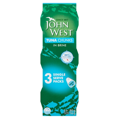John West Tuna Chunks Brine 3pk (3 x 80g) pack shot