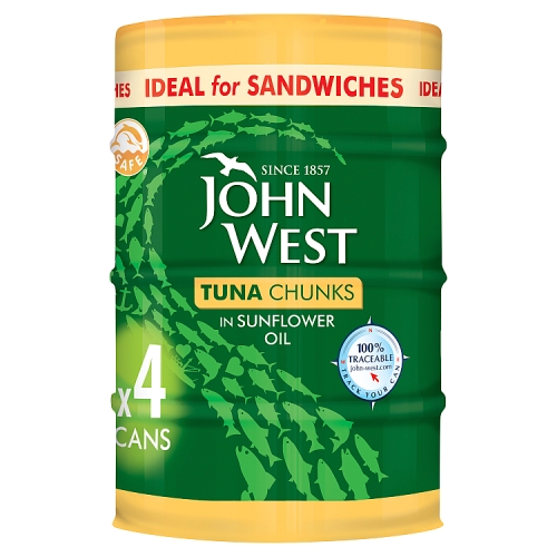 John West Tuna Chunks In Sunflower Oil 4pk (4 x 132g) pack shot
