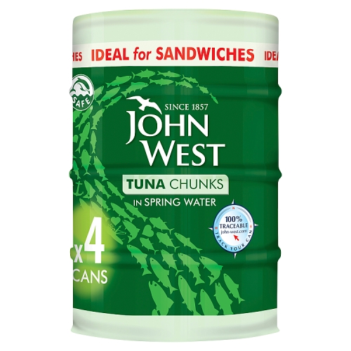 John West Tuna Chunks Springwater 4pk (4 x 132g) pack shot