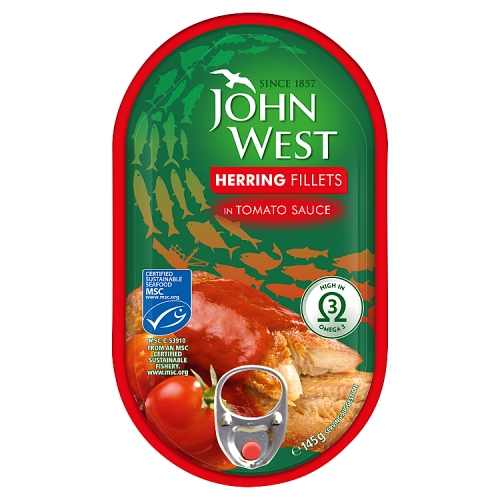 John West Herring Fillets in Tomato Sauce 145g pack shot