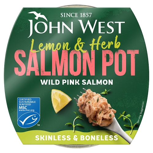 John West Pink Salmon Fpot Lemon Hb Msc 80g pack shot