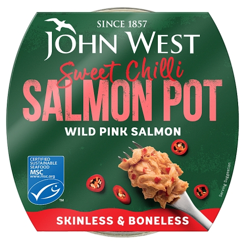 John West Pink Salmon Fpot Swtchilli Msc 80g pack shot