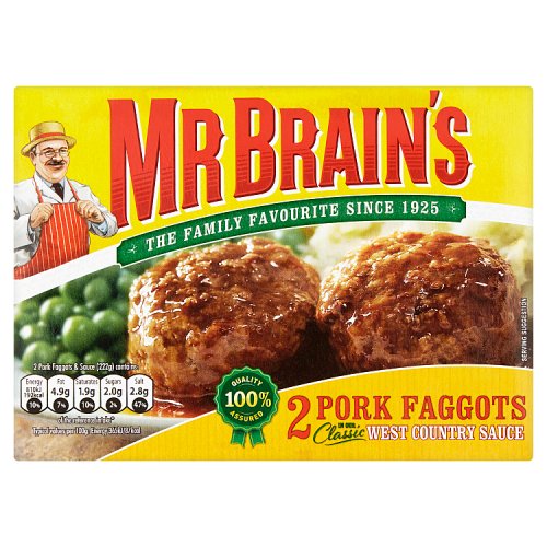 Mr Brains 2 Pork Faggots in West Country Sauce 222g pack shot
