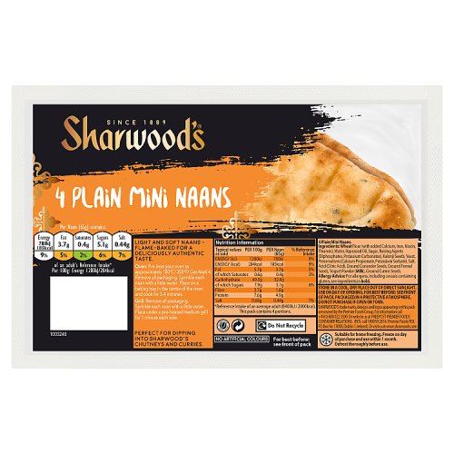 Sharwoods Mini Plain Naan 4s 260g pack shot