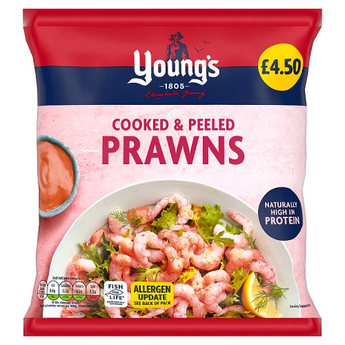 Youngs Cooked & Peeled Prawns 180g PM £4.50 pack shot