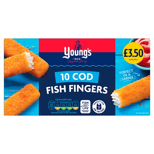 Youngs 10 Cod Fish Fingers PM £3.50 250g pack shot