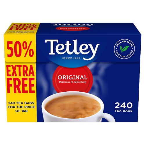 Tetley Teabags 160s + 50% Extra Free 240s pack shot