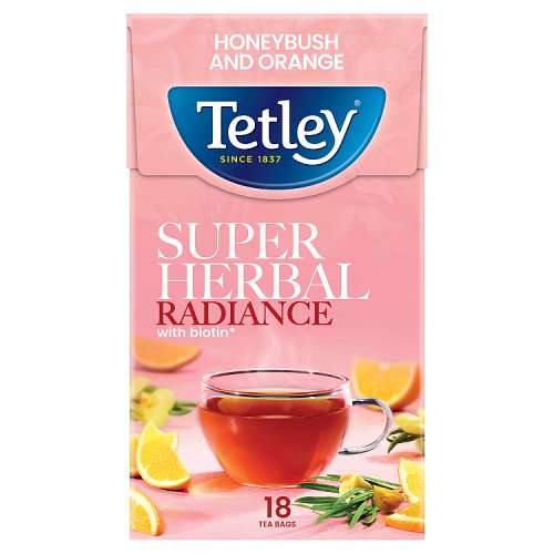 Tetley Super Herbal Radiance Honeybush & Orange 18s 32.5g pack shot