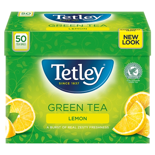 Tetley Green Tea Lemon Tea Bags 50s pack shot