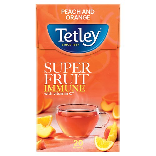 Tetley Super Fruits Immune Peach Orange 20s pack shot