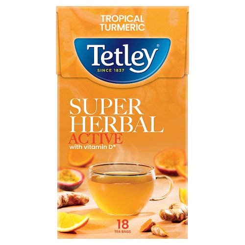 Tetley Super Herbal Tropical & Turmeric 18s 32.5g pack shot