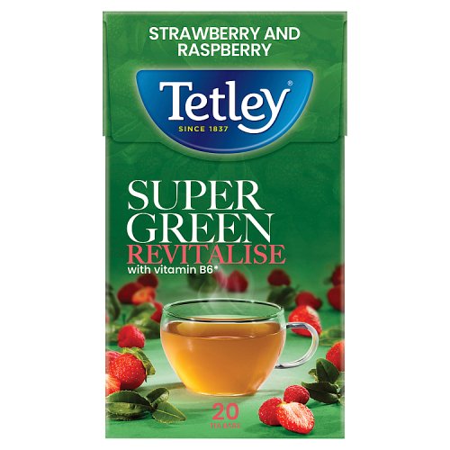 Tetley Super Green Boost Strawberry Raspberry 20s pack shot