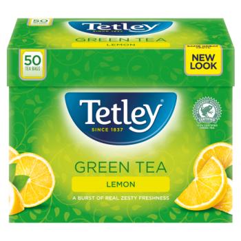 Tetley Green Tea lemon Tea bags 50s pack shot