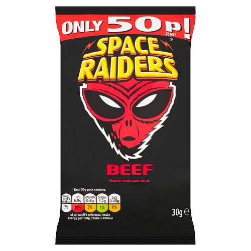 Space Raiders Beef Crisps PM 50p 30g pack shot