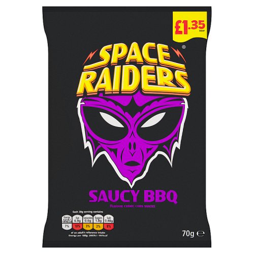 Space Raiders Saucy BBQ PM £1.35 70g pack shot