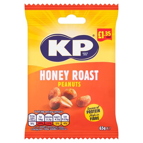 KP Honey Roast Peanuts PM £1.25 65g pack shot
