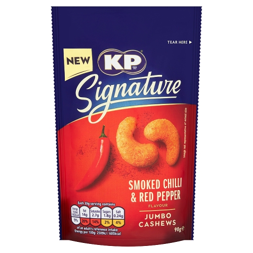 KP Signature Smoked Chilli and Red Pepper Cashews 90g pack shot