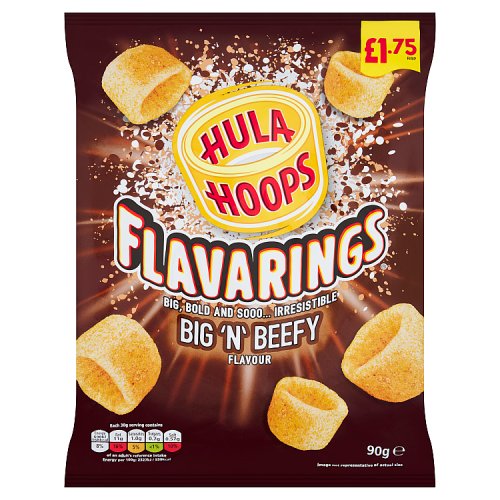 Hula Hoops Flavarings Big N Beefy Crisps PM £1.75 90g pack shot