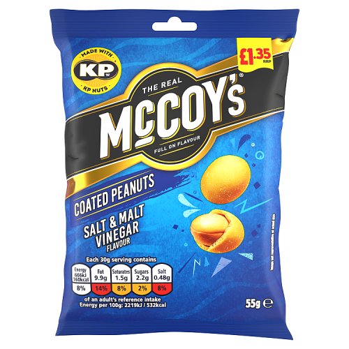 McCoys Coated Peanuts Salt & Malt Vinegar PM £1.35 55g pack shot