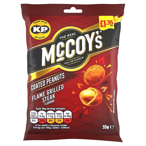 McCoys Coated Peanuts Flame Grilled Steak PM £1.35 55g pack shot