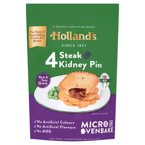 Hollands 4 Steak & Kidney Pies 4pk pack shot