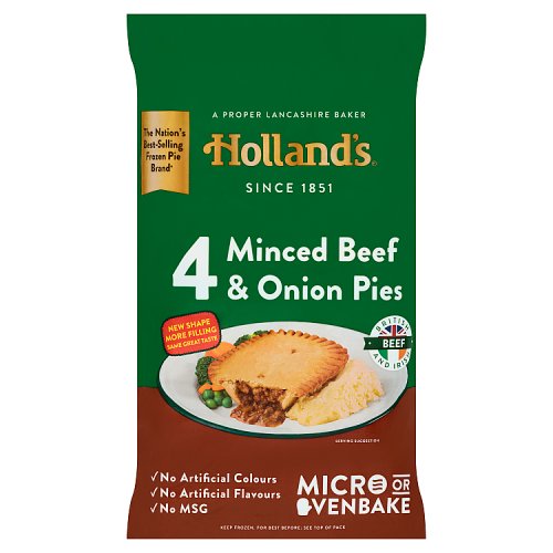 Hollands 4 Minced Beef and Onion Pies 4pk pack shot