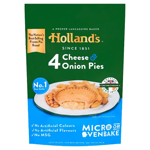 Hollands 4 Cheese & Onion Pies 4pk pack shot