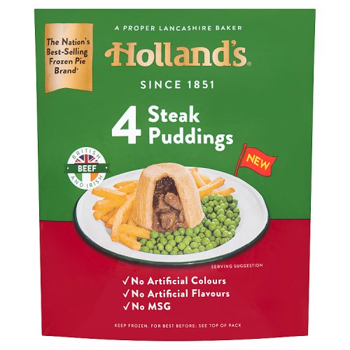 Hollands 4 Steak Puddings 4pk pack shot