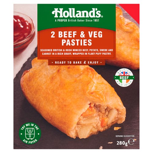 Hollands 2 Beef & Vegetable Pasties 2pk pack shot