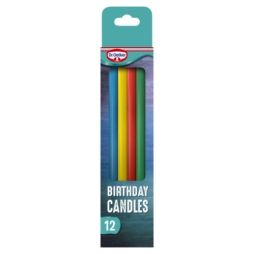 Dr Oetker Rainbow Birthday Candles 12s pack shot