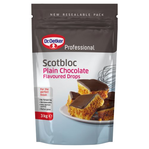Dr Oetker Scotbloc Plain Chocolate Flavour Drops 3kg pack shot