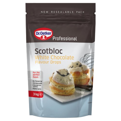 Dr Oetker Scotbloc White Chocolate Drops 3kg pack shot