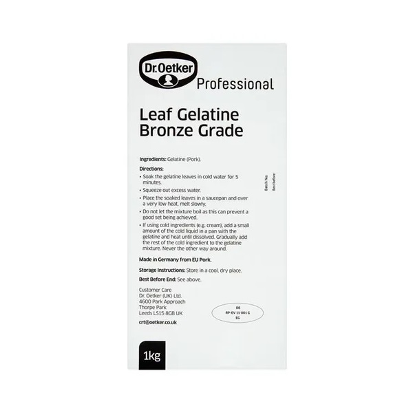 Dr Oetker Gelatine Leaf Bronze 1kg pack shot