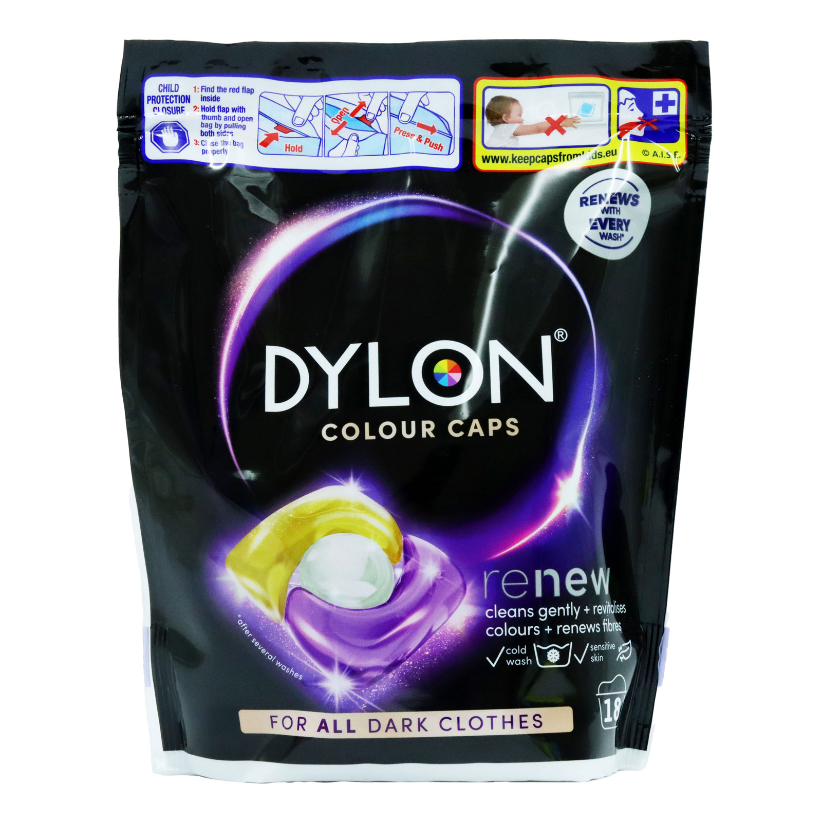 Dylon Dark Wash Caplets Renew 18s pack shot