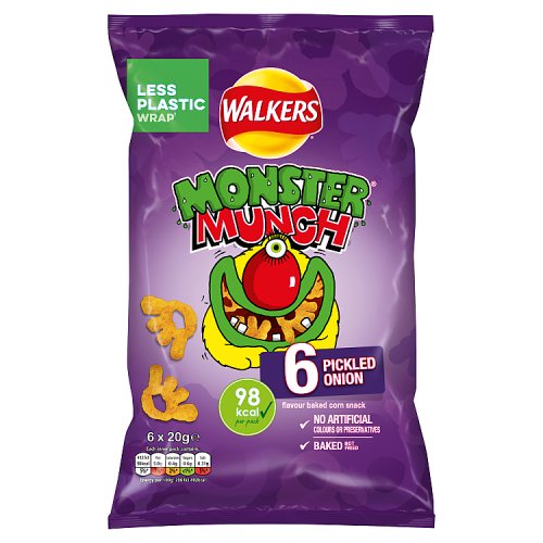 Walkers Monster Munch Pickled Onion 6pk (6 x 20g)120g pack shot