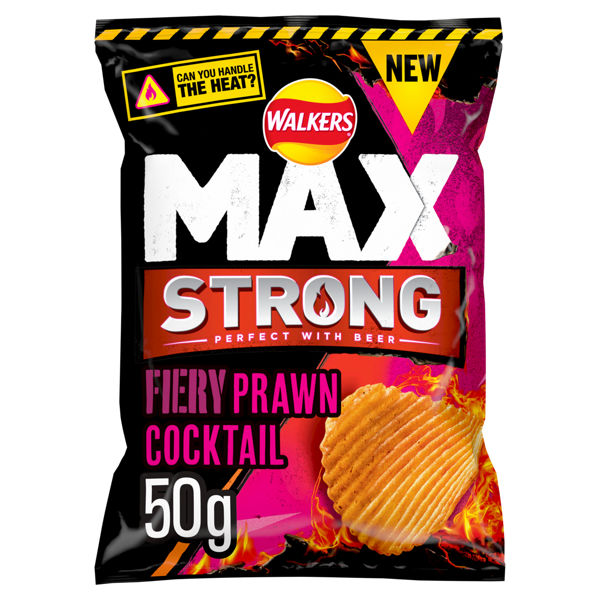 Walkers Max Strong Fiery Prawn Cocktail Crisps 50g pack shot