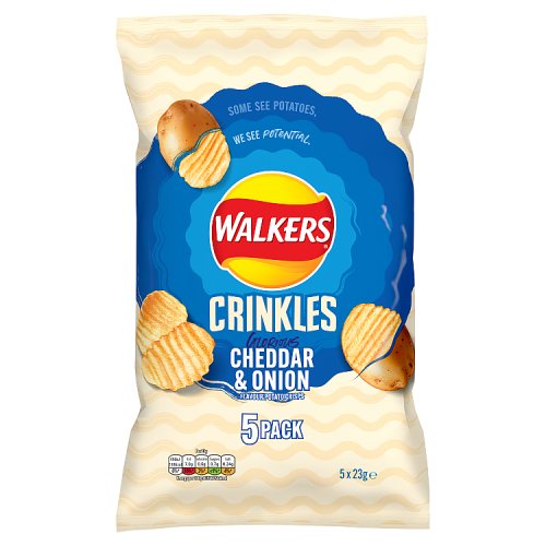 Walkers Crinkles Cheddar & Onion 5pk (5 x 23g) pack shot