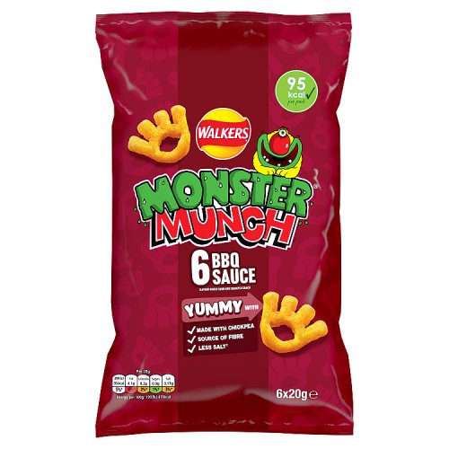 Walkers Monster Munch BBQ Sauce Chickpea Crisps 6pk (6 x 20g) pack shot