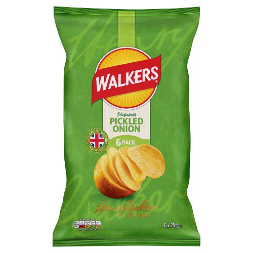 Walkers Crisps 6pk Pickled Onion (6 x 25g) pack shot