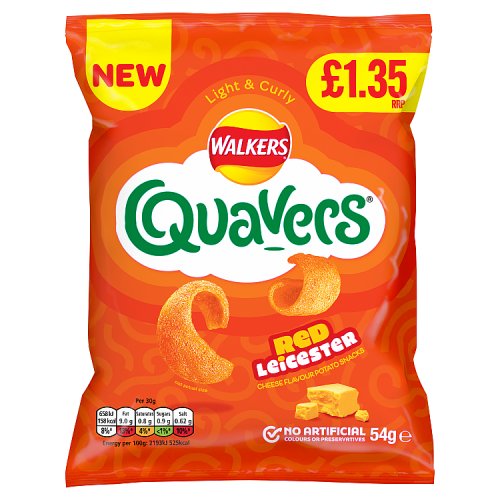 Walkers Quavers Red Leicester PM £1.35 54g pack shot