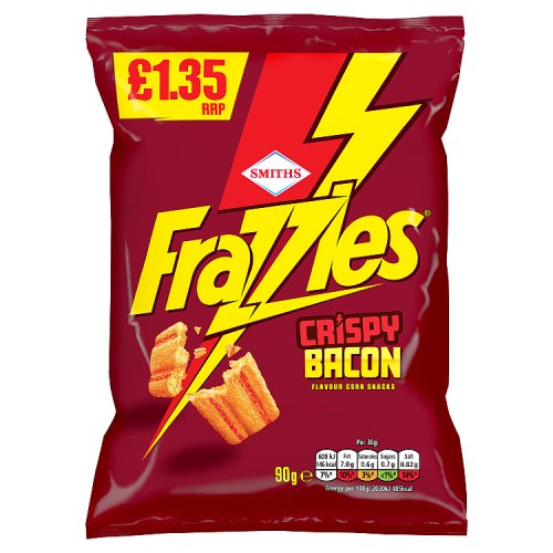 Smiths Frazzles Bacon Crisps PM £1.25 90g pack shot