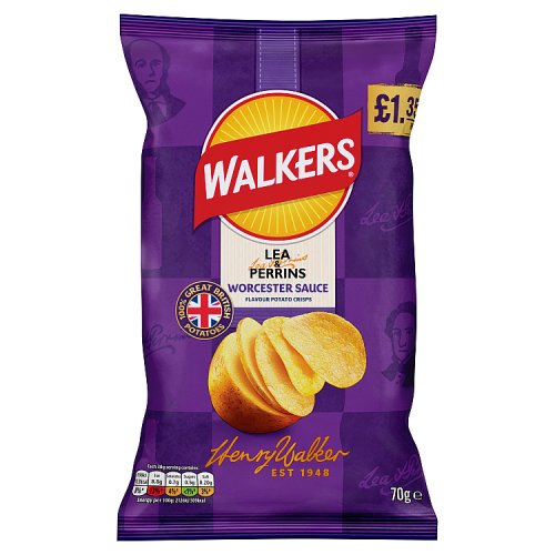 Walkers Lea & Perrins Worcester Sauce 70g PM £1.35 pack shot