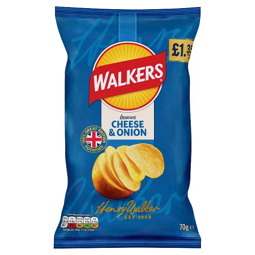 Walkers Crisps Cheese & Onion PM £1.35 70g pack shot