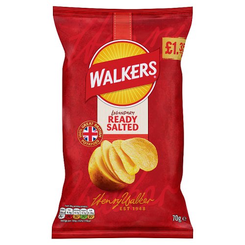 Walkers Crisps Ready Salted PM £1.35 70g pack shot